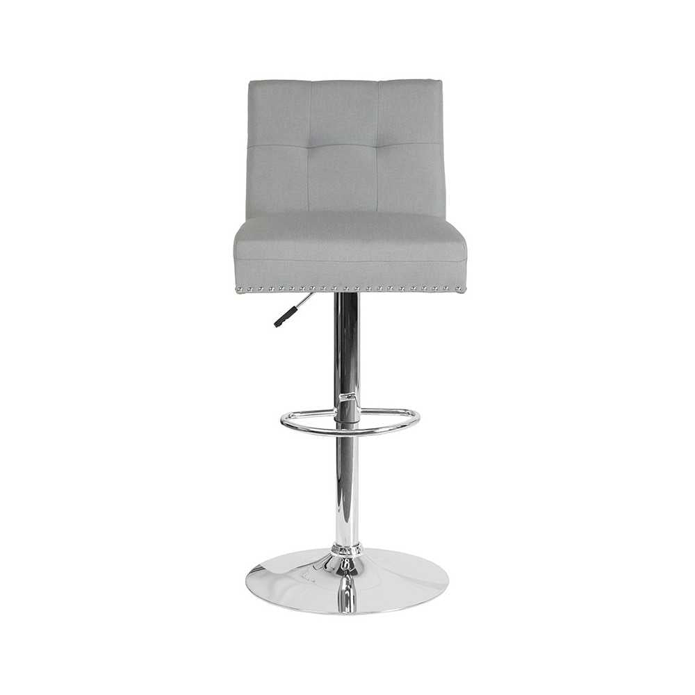 Ravello Contemporary Adjustable Height Barstool with Accent Nail Trim in Light Gray Fabric