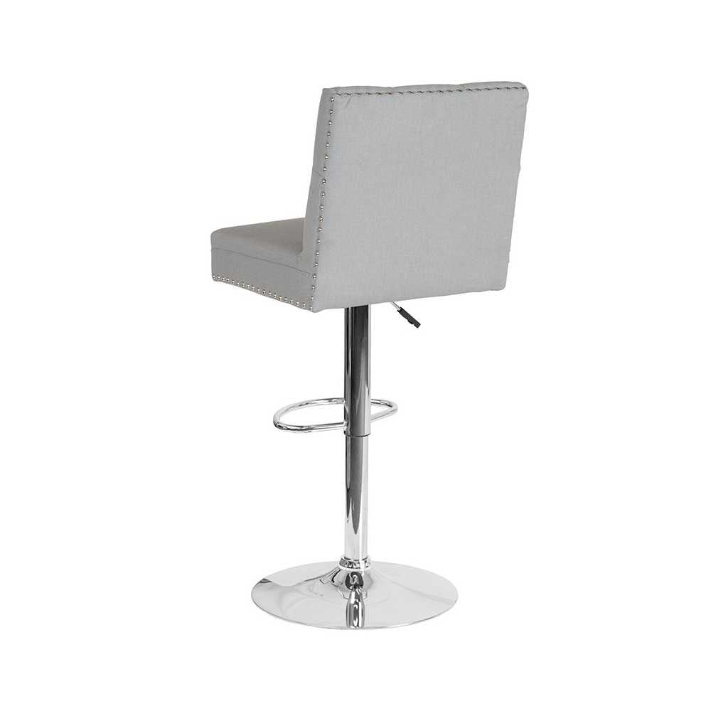 Ravello Contemporary Adjustable Height Barstool with Accent Nail Trim in Light Gray Fabric