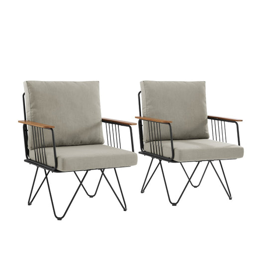 Rio 2 Piece Metal and Wood Hairpin Leg Patio Chair - Sandstone