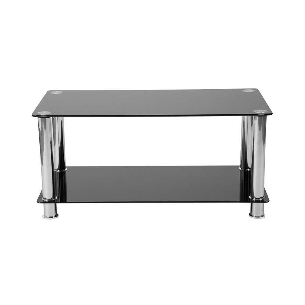 Riverside Collection Black Glass Coffee Table with Shelves and Stainless Steel Frame