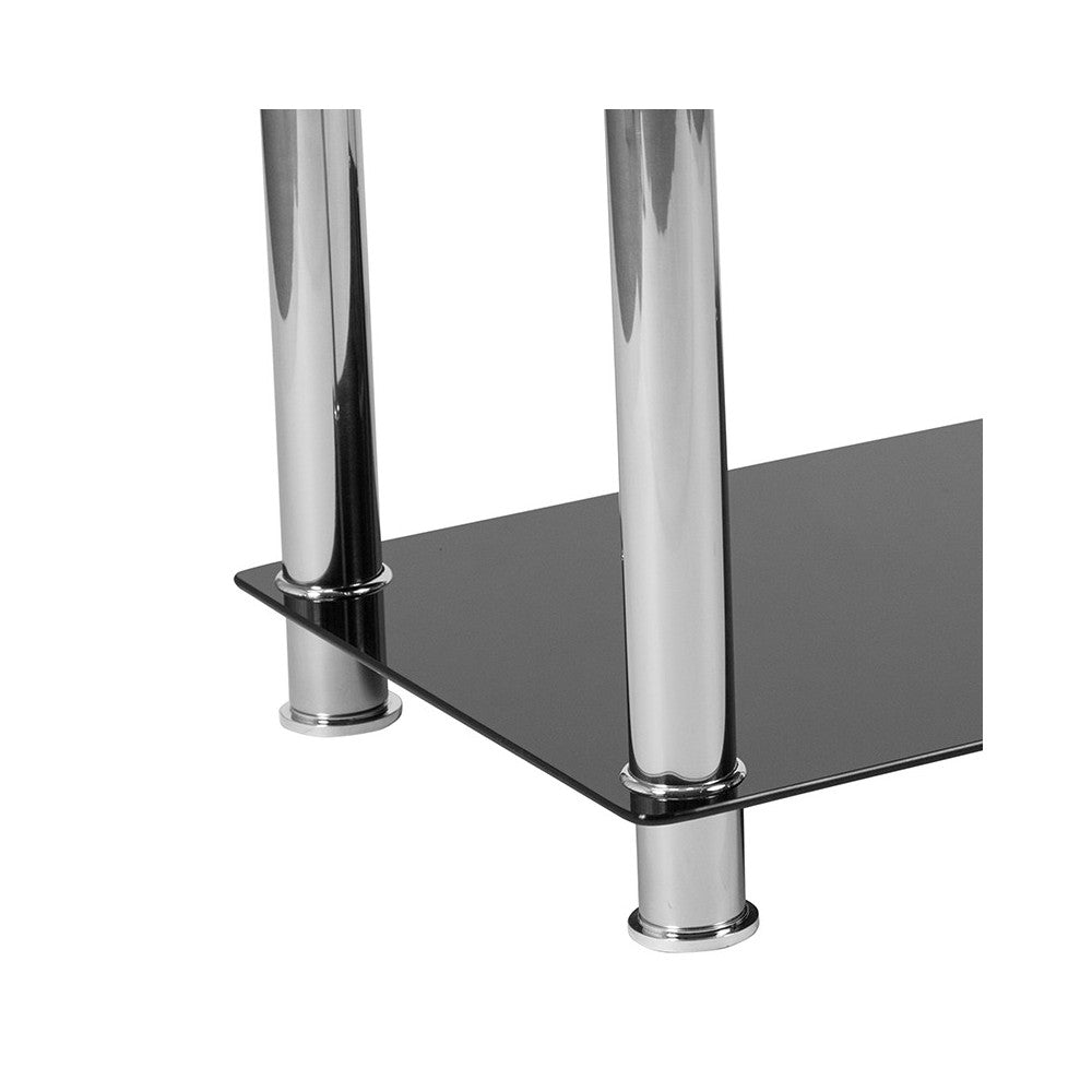 Riverside Collection Black Glass Coffee Table with Shelves and Stainless Steel Frame