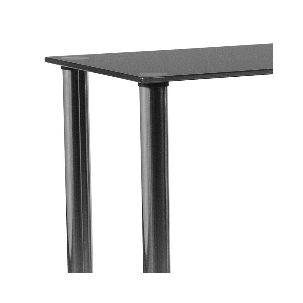 Riverside Collection Black Glass Console Table with Shelves and Stainless Steel Frame