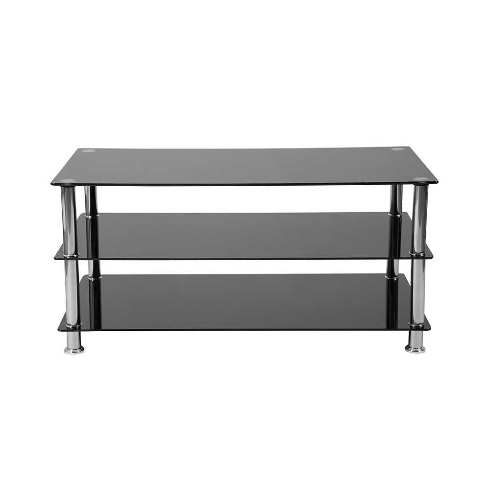 Riverside Collection Black Glass TV Stand with Stainless Steel Frame