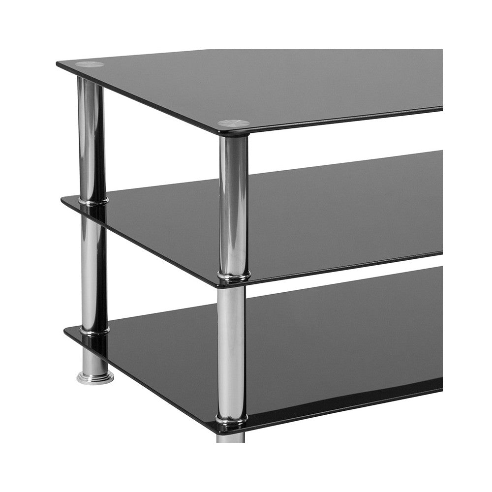 Riverside Collection Black Glass TV Stand with Stainless Steel Frame