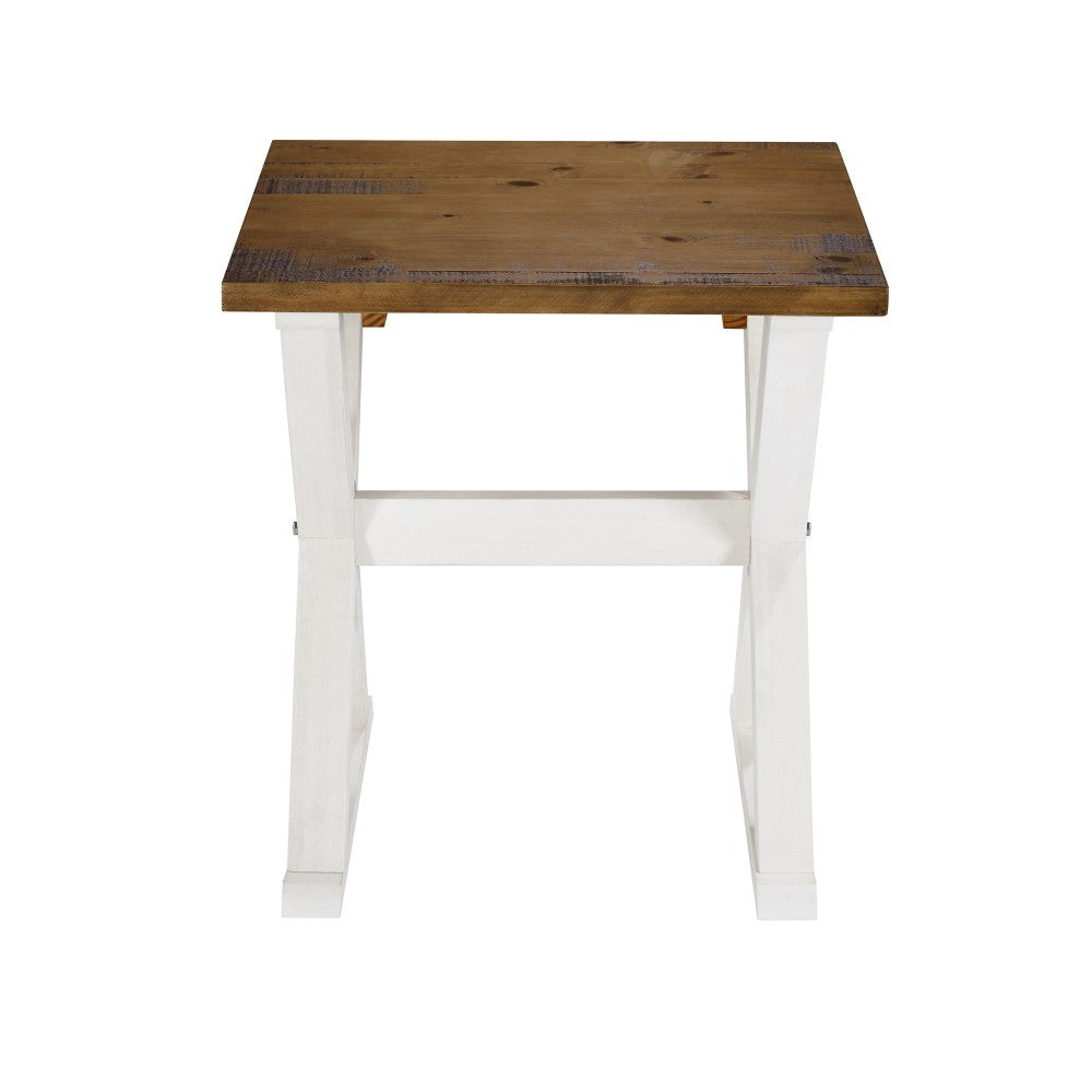 Robin 22" X Leg Solid Wood Side Table - Rustic Oak/White Wash