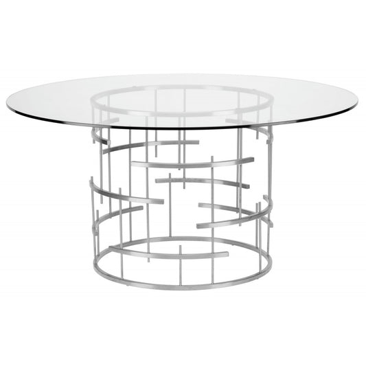 Round Tiffany Silver Metal Dining Table