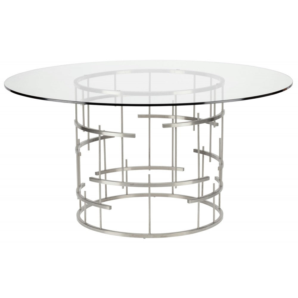 Round Tiffany Silver Metal Dining Table