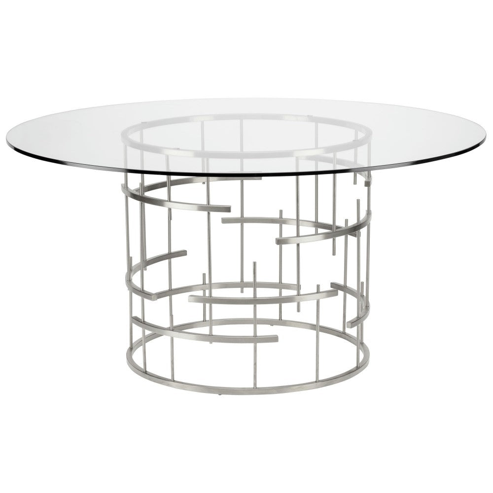 Round Tiffany Silver Metal Dining Table