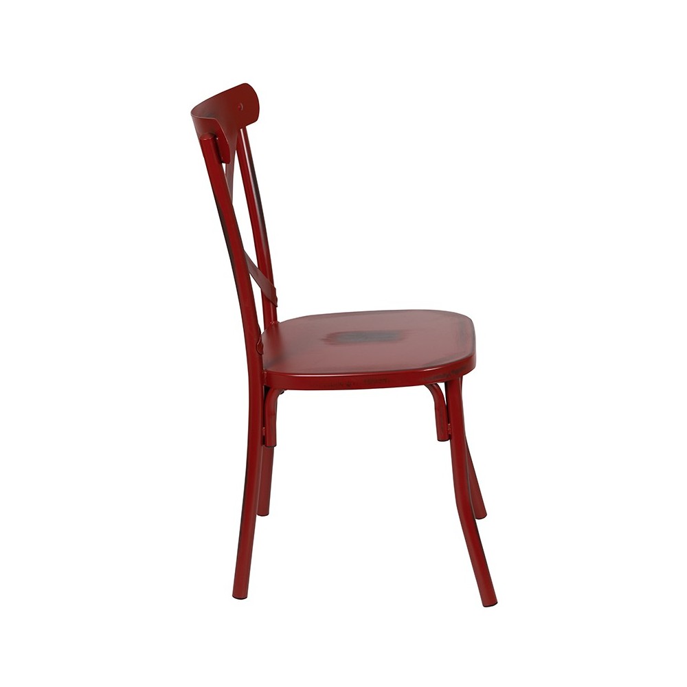 Rustic Distressed Metal Cross Back Chair (Red)