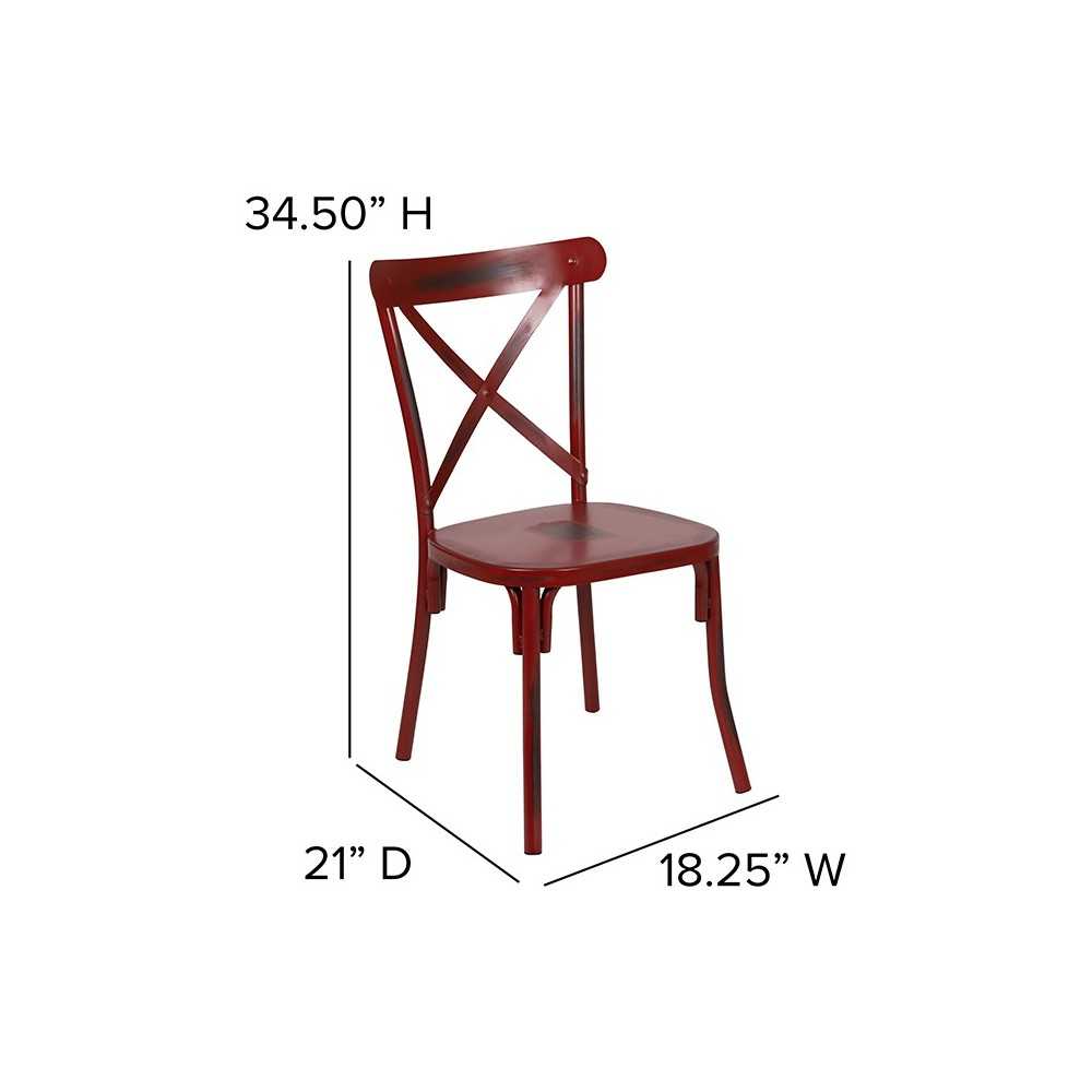 Rustic Distressed Metal Cross Back Chair (Red)