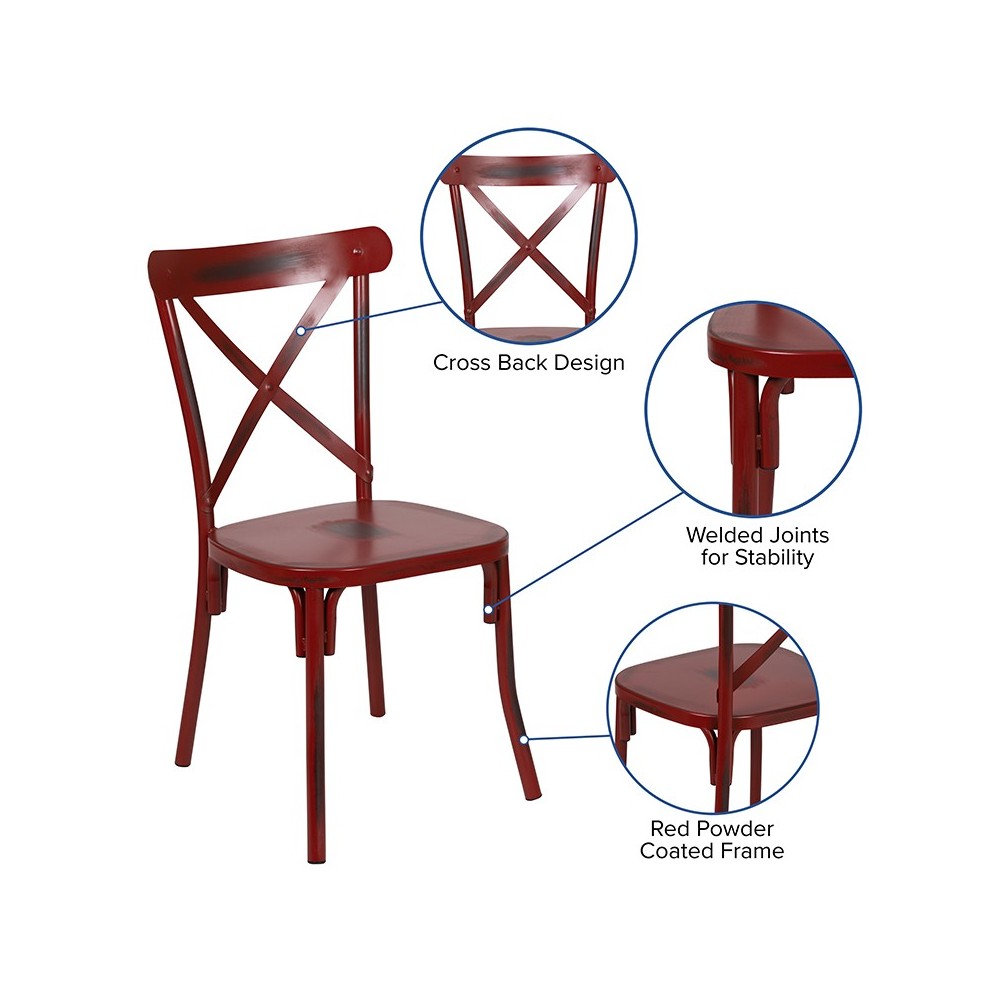 Rustic Distressed Metal Cross Back Chair (Red)