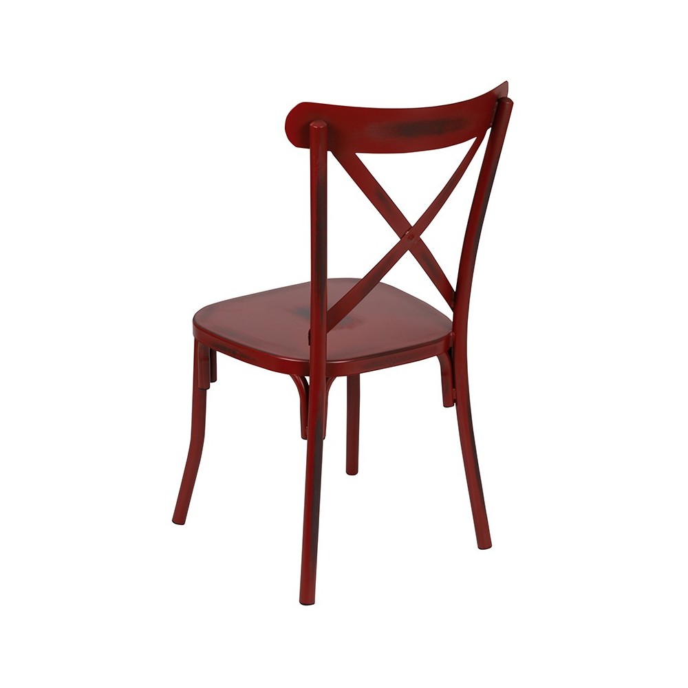 Rustic Distressed Metal Cross Back Chair (Red)
