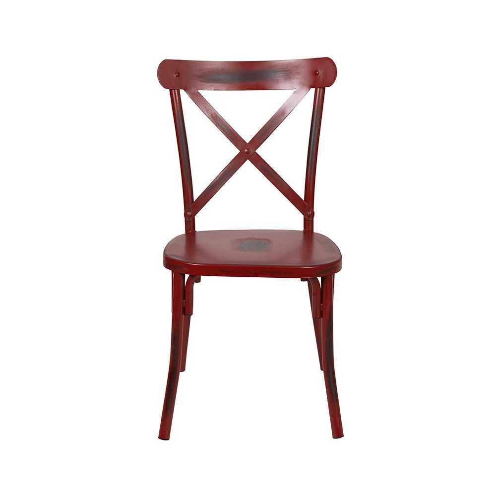 Rustic Distressed Metal Cross Back Chair (Red)