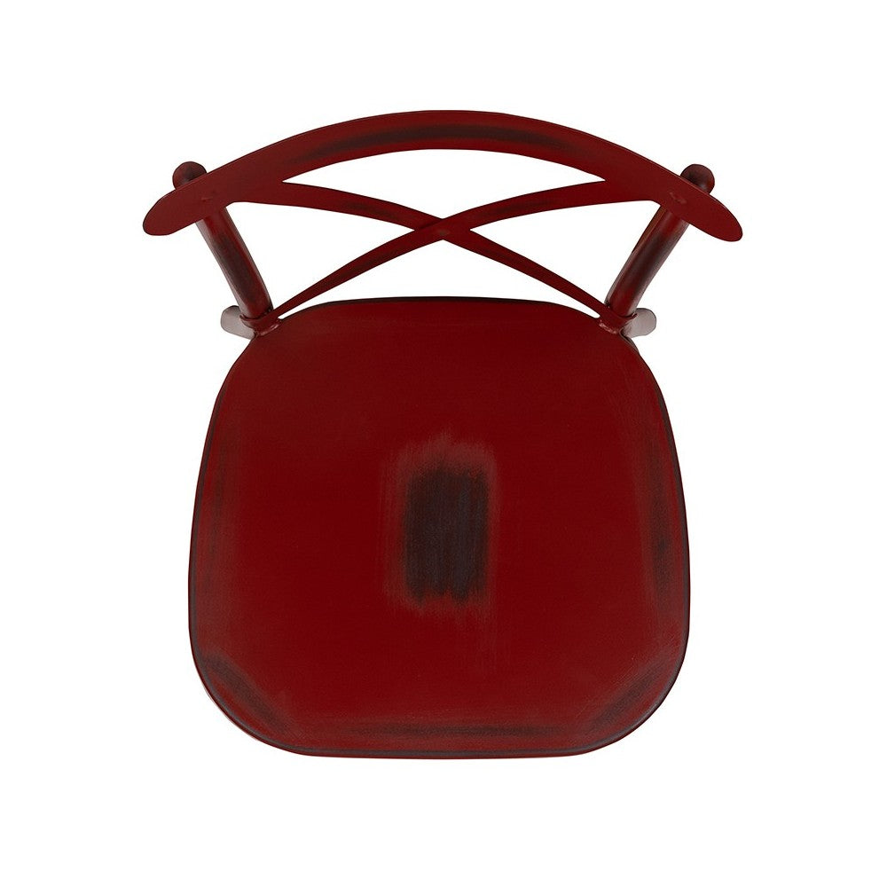 Rustic Distressed Metal Cross Back Chair (Red)