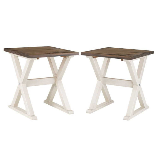 Rustic X-Leg Solid Wood Side Table Set -  Rustic Oak and White Wash