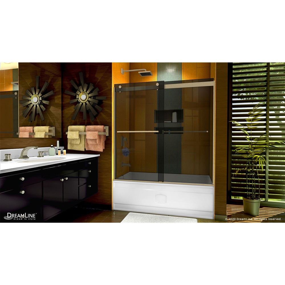Sapphire 56-60 in. W x 60 in. H Semi-Frameless Bypass Tub Door in Brushed Nickel and Gray Glass
