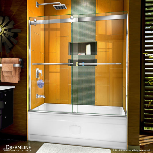 Sapphire 56-60 in. W x 60 in. H Semi-Frameless Bypass Tub Door in Chrome