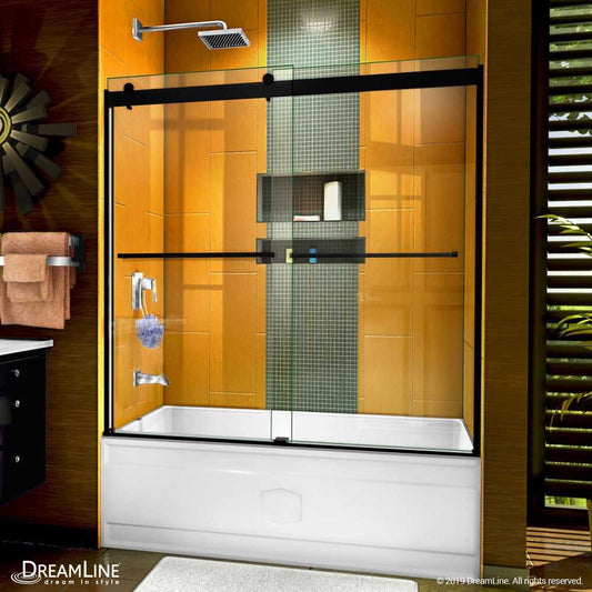 Sapphire 56-60 in. W x 60 in. H Semi-Frameless Bypass Tub Door in Satin Black