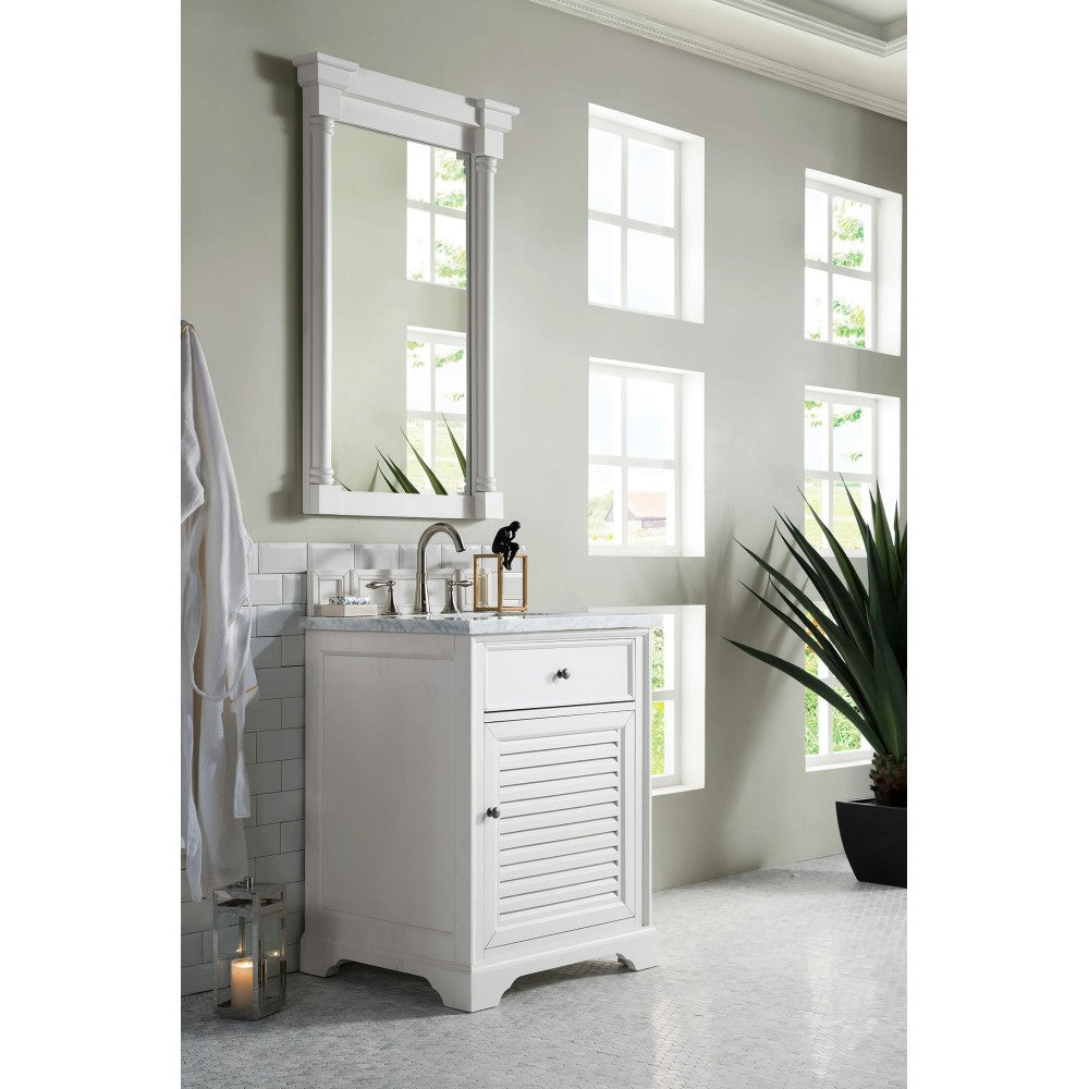 Savannah 26" Bright White Single Vanity w/ 3 CM Carrara Marble Top