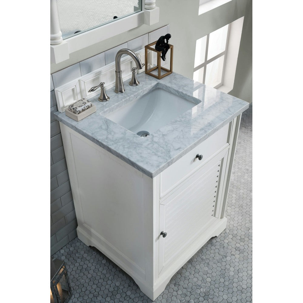 Savannah 26" Bright White Single Vanity w/ 3 CM Carrara Marble Top