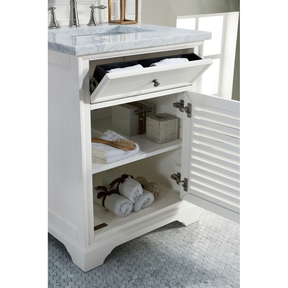 Savannah 26" Bright White Single Vanity w/ 3 CM Carrara Marble Top