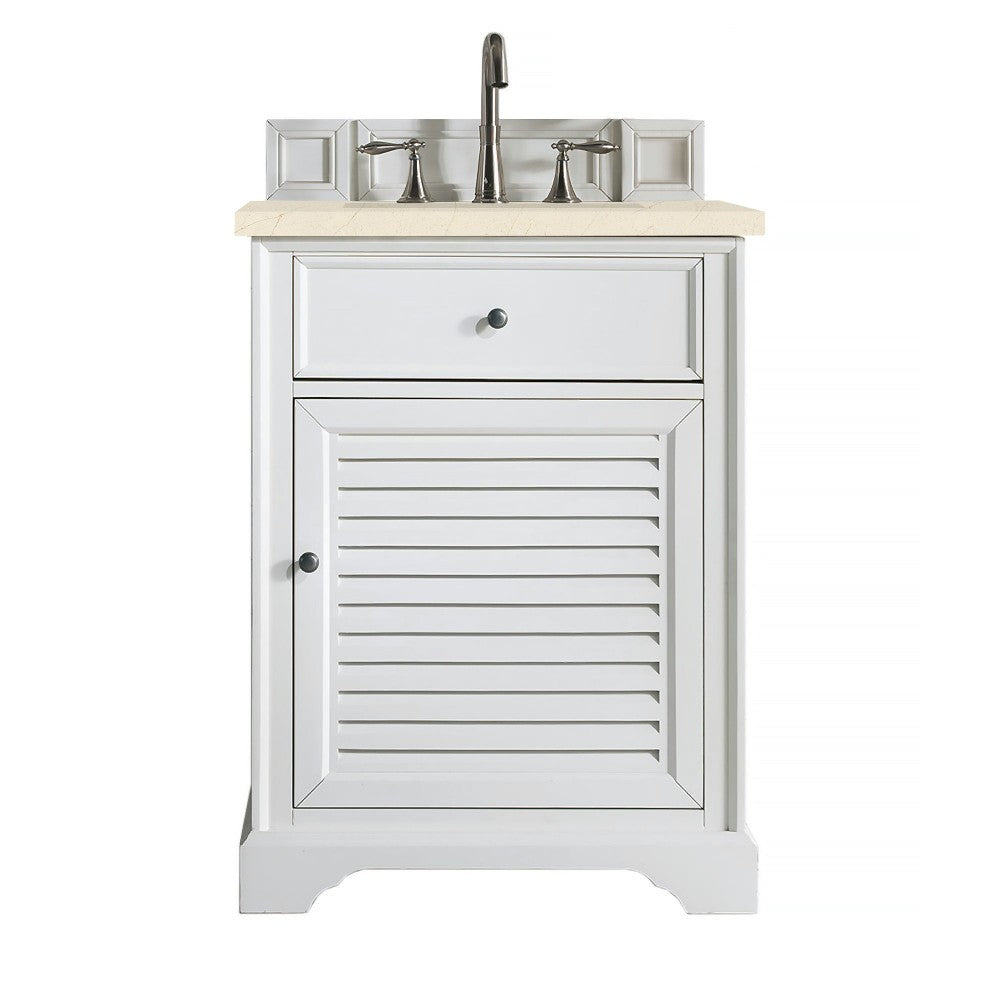 Savannah 26" Single Vanity, Bright White, w/ 3 CM Eternal Marfil Quartz Top