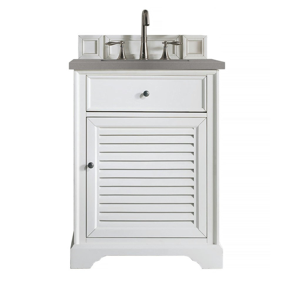 Savannah 26" Single Vanity Cabinet, Bright White, w/ 3 CM Gray Expo Quartz Top
