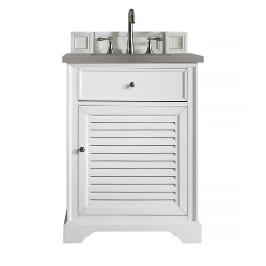 Savannah 26" Single Vanity Cabinet, Bright White, w/ 3 CM Gray Expo Quartz Top