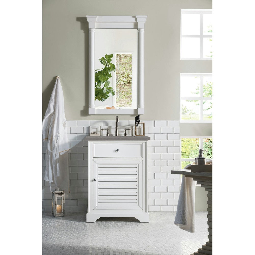 Savannah 26" Single Vanity Cabinet, Bright White, w/ 3 CM Gray Expo Quartz Top
