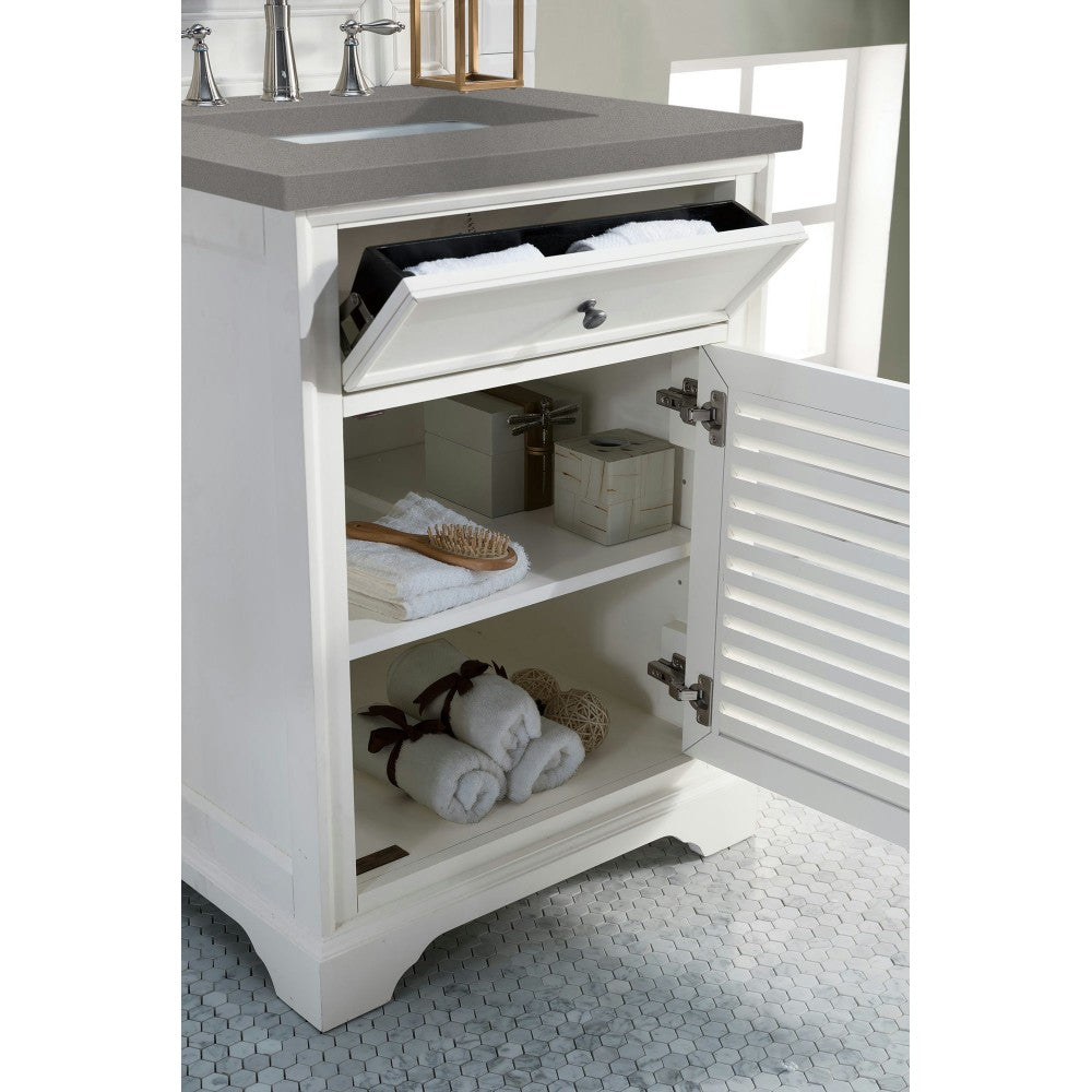 Savannah 26" Single Vanity Cabinet, Bright White, w/ 3 CM Gray Expo Quartz Top