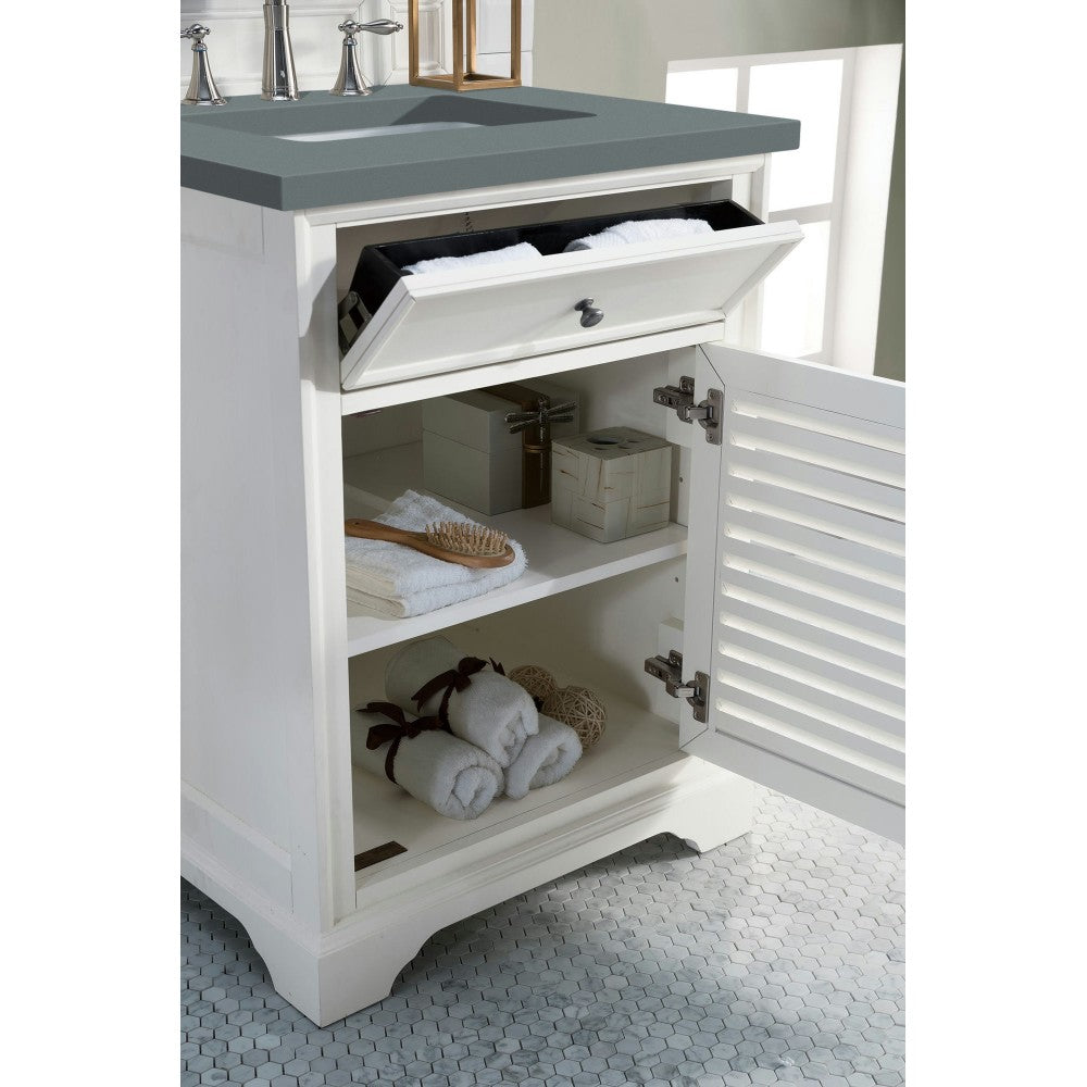 Savannah 26" Single Vanity Cabinet, Bright White, w/ 3 CM Cala Blue Quartz Top