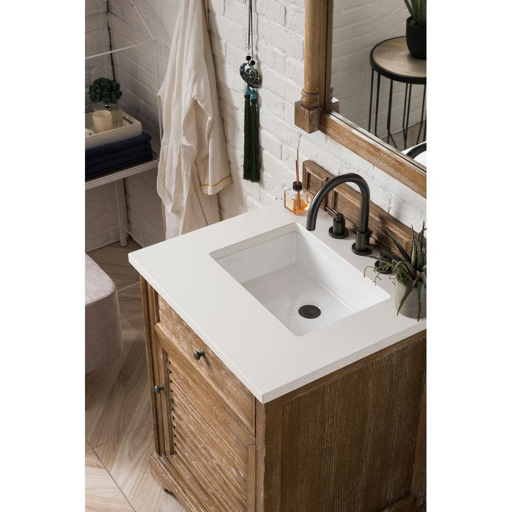 Savannah 26" Single Vanity Cabinet, Driftwood, w/ 3 CM Classic White Quartz Top