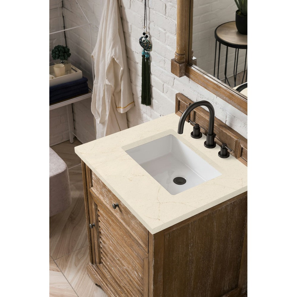 Savannah 26" Single Vanity Cabinet, Driftwood, w/ 3 CM Eternal Marfil Quartz Top