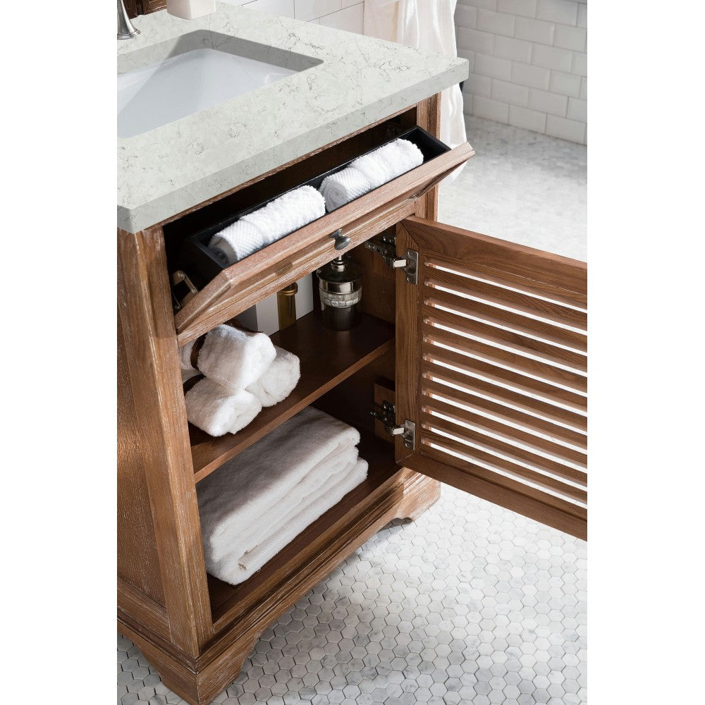 Savannah 26" Single Vanity, Driftwood, w/ 3 CM Eternal Jasmine Pearl Quartz Top