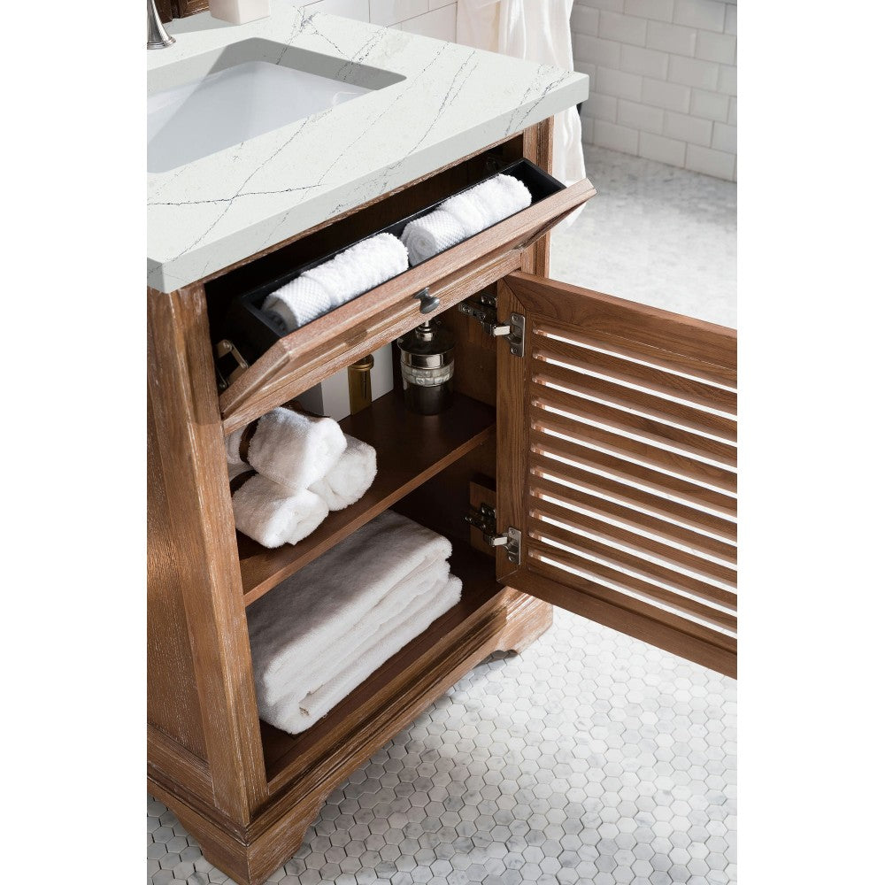 Savannah 26" Single Vanity, Driftwood, w/ 3 CM Ethereal Noctis Quartz Top
