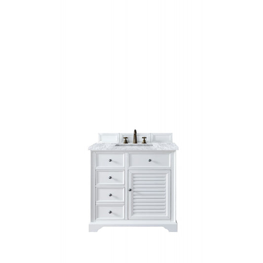 Savannah 36" Bright White Single Vanity w/ 3 CM Carrara Marble Top