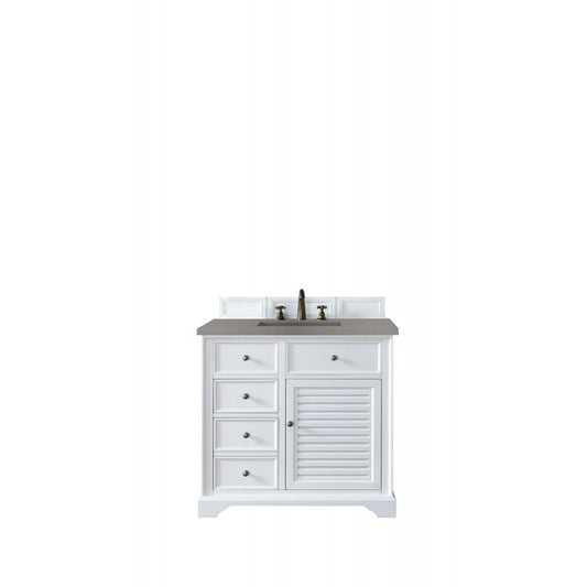 Savannah 36" Single Vanity Cabinet, Bright White, w/ 3 CM Gray Expo Quartz Top