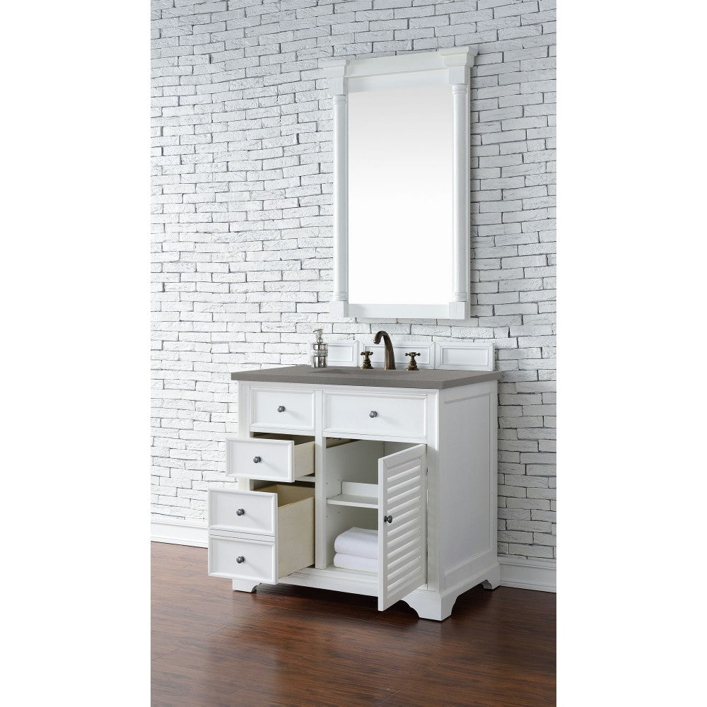 Savannah 36" Single Vanity Cabinet, Bright White, w/ 3 CM Gray Expo Quartz Top