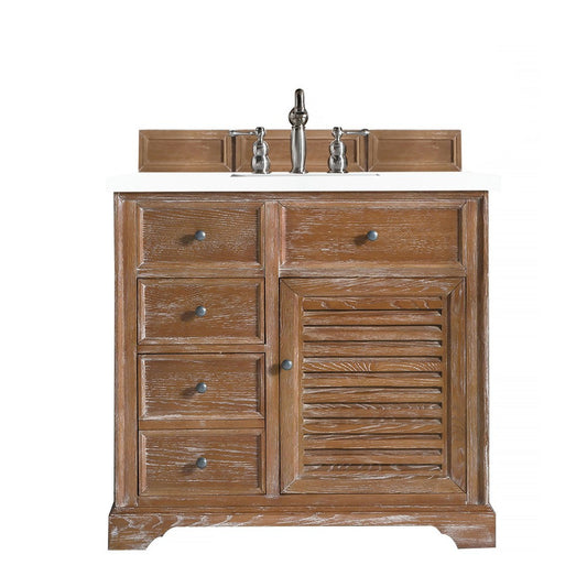 Savannah 36" Single Vanity Cabinet, Driftwood, w/ 3 CM Classic White Quartz Top