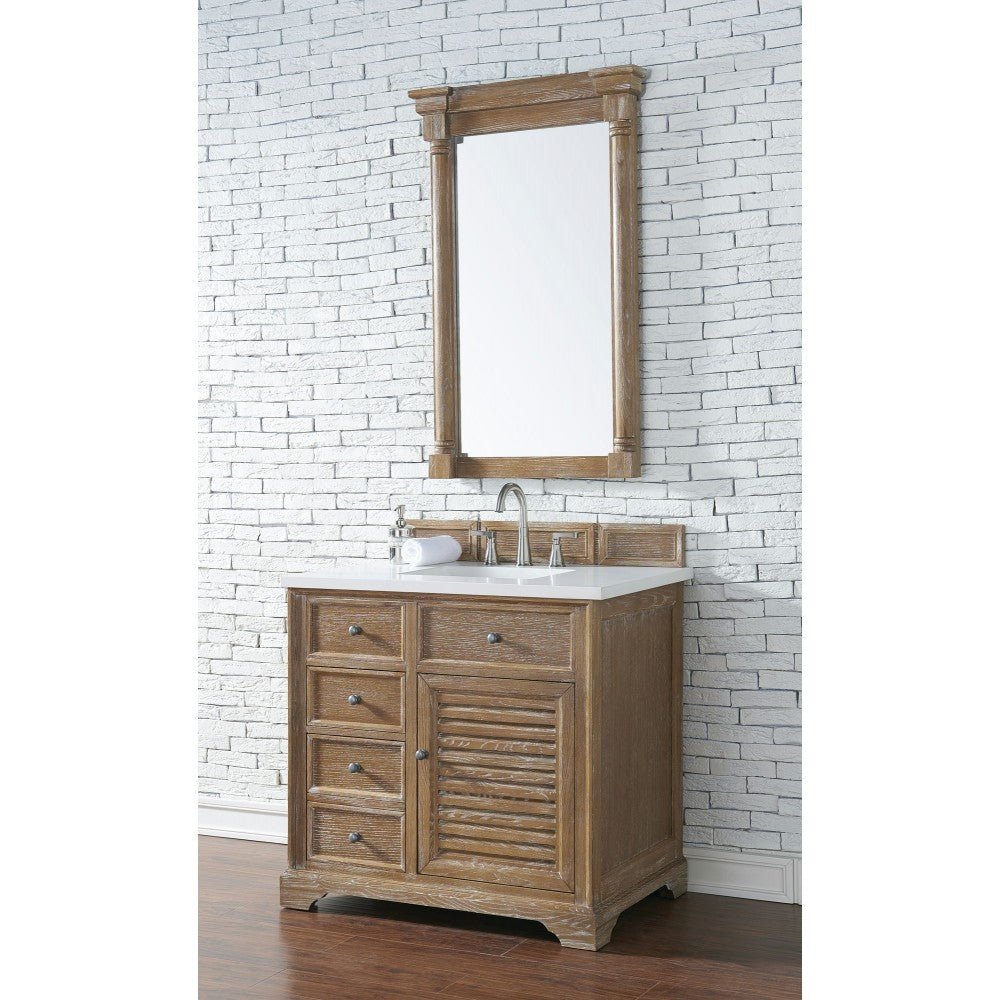 Savannah 36" Single Vanity Cabinet, Driftwood, w/ 3 CM Classic White Quartz Top