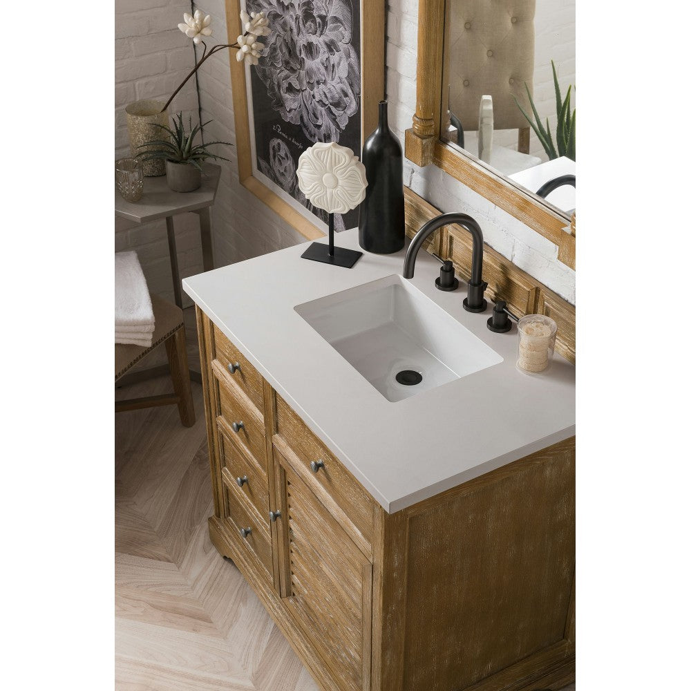 Savannah 36" Single Vanity Cabinet, Driftwood, w/ 3 CM Classic White Quartz Top