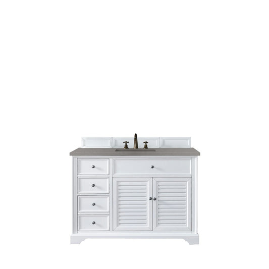 Savannah 48" Single Vanity Cabinet, Bright White, w/ 3 CM Gray Expo Quartz Top