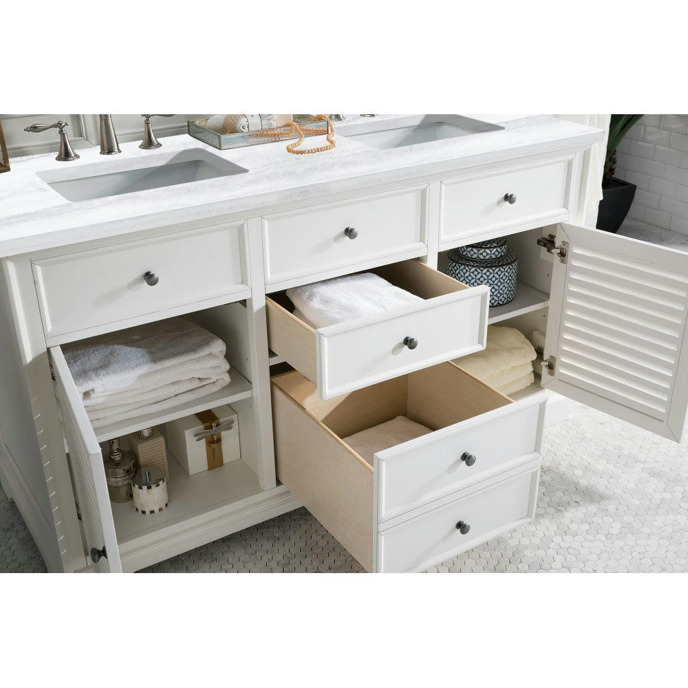 Savannah 60" Bright White Double Vanity w/ 3 CM Arctic Fall Solid Surface Top