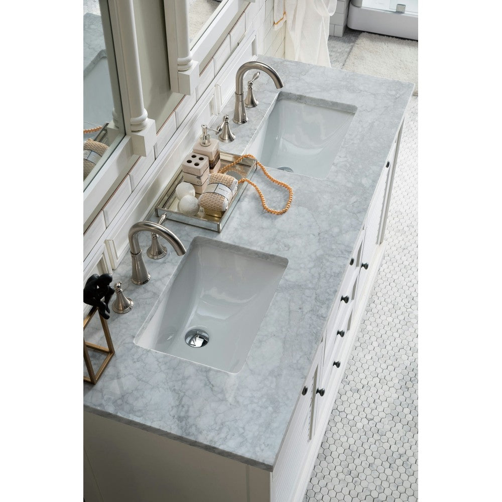 Savannah 60" Bright White Double Vanity w/ 3 CM Carrara White Top