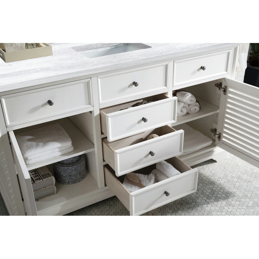 Savannah 60" Bright White Single Vanity w/ 3 CM Arctic Fall Solid Surface Top