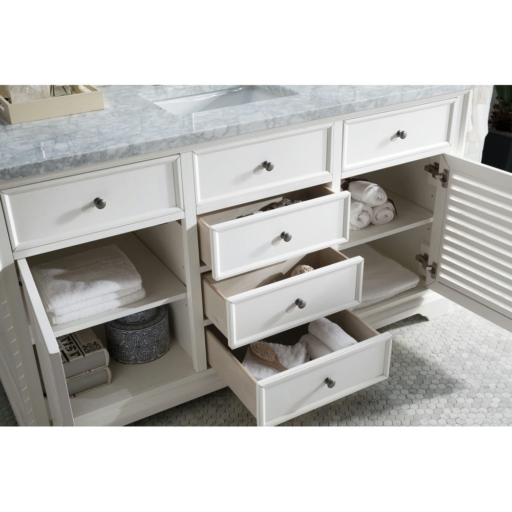 Savannah 60" Bright White Single Vanity w/ 3 CM Carrara Marble Top