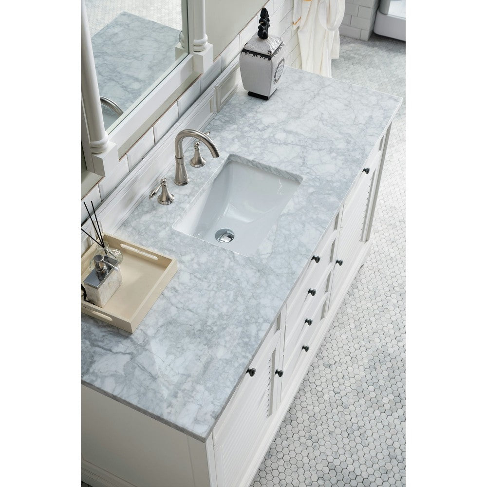 Savannah 60" Bright White Single Vanity w/ 3 CM Carrara Marble Top