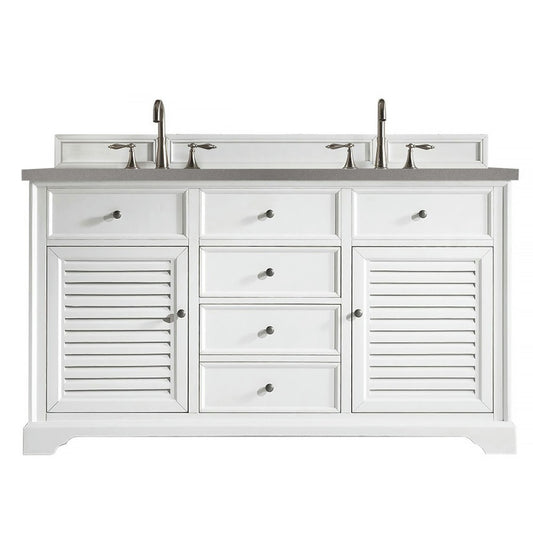 Savannah 60" Double Vanity Cabinet, Bright White, w/ 3 CM Gray Expo Quartz Top