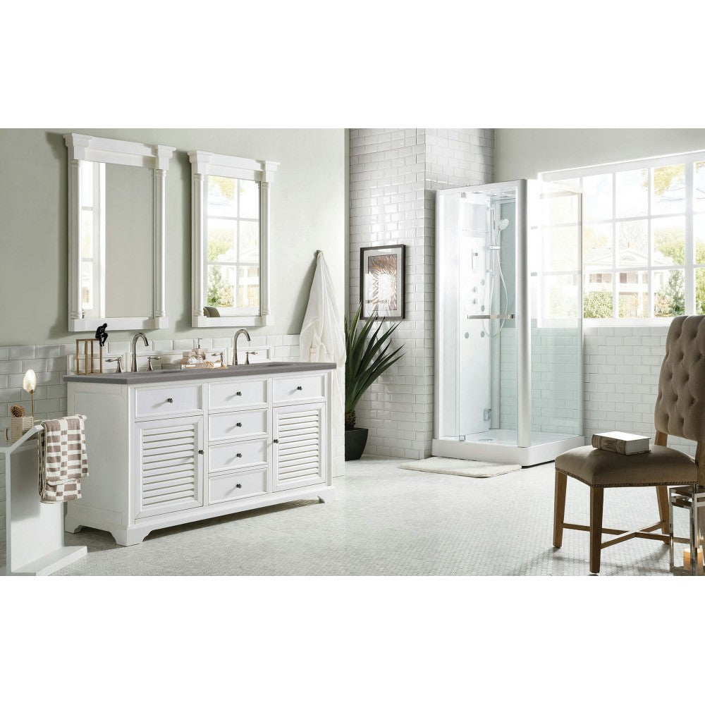 Savannah 60" Double Vanity Cabinet, Bright White, w/ 3 CM Gray Expo Quartz Top