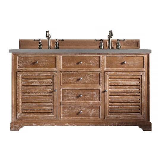 Savannah 60" Double Vanity Cabinet, Driftwood, w/ 3 CM Gray Expo Quartz Top